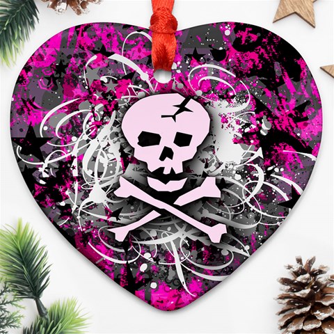 Pink Skull Splatter Heart Ornament (Two Sides) from ArtsNow.com Back