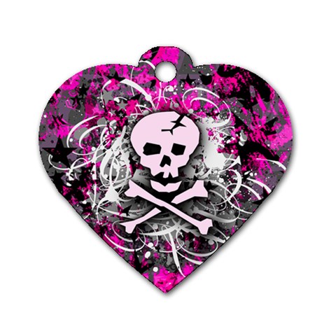 Pink Skull Splatter Dog Tag Heart (Two Sides) from ArtsNow.com Front