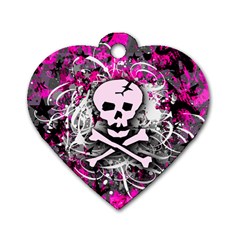 Pink Skull Splatter Dog Tag Heart (Two Sides) from ArtsNow.com Front