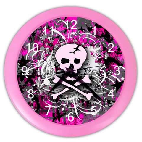 Pink Skull Splatter Color Wall Clock from ArtsNow.com Front