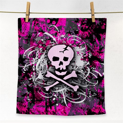 Pink Skull Splatter Face Towel from ArtsNow.com Front