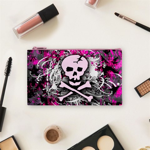 Pink Skull Splatter Cosmetic Bag (Small) from ArtsNow.com Front