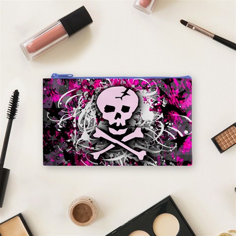 Pink Skull Splatter Cosmetic Bag (Small) from ArtsNow.com Front