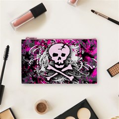 Pink Skull Splatter Cosmetic Bag (Small) from ArtsNow.com Front