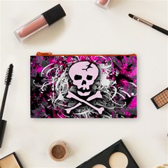 Pink Skull Splatter Cosmetic Bag (Small) from ArtsNow.com Front