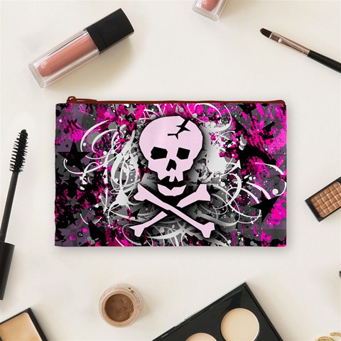 Pink Skull Splatter Cosmetic Bag (Medium) from ArtsNow.com Front