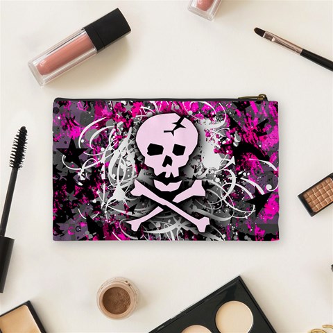 Pink Skull Splatter Cosmetic Bag (Medium) from ArtsNow.com Back