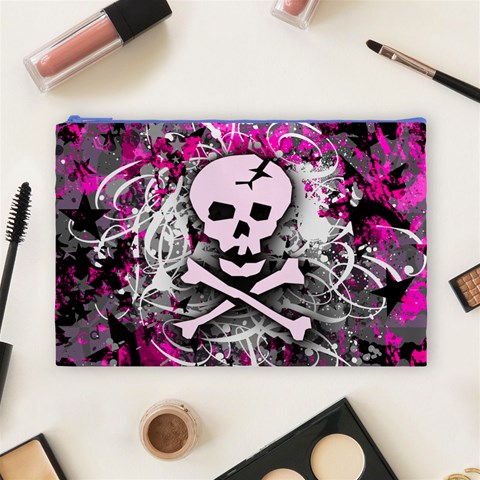 Pink Skull Splatter Cosmetic Bag (Large) from ArtsNow.com Front