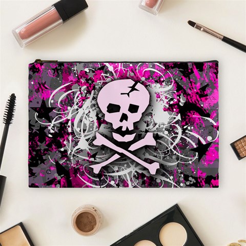 Pink Skull Splatter Cosmetic Bag (Large) from ArtsNow.com Front