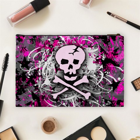 Pink Skull Splatter Cosmetic Bag (Large) from ArtsNow.com Back