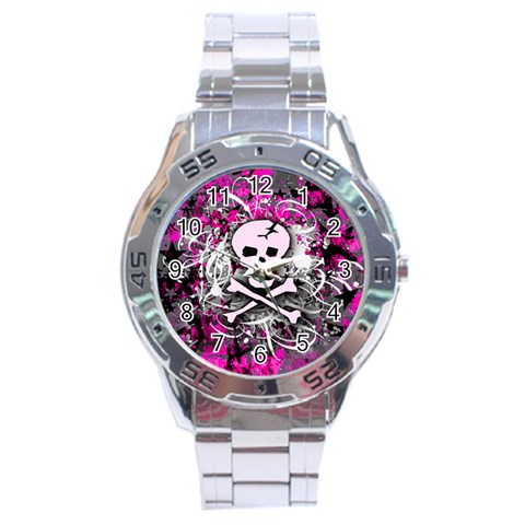 Pink Skull Splatter Stainless Steel Analogue Men’s Watch from ArtsNow.com Front