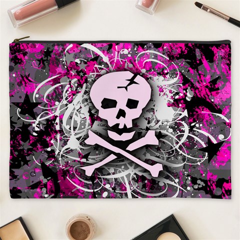 Pink Skull Splatter Cosmetic Bag (XXXL) from ArtsNow.com Front