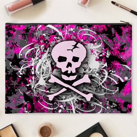 Pink Skull Splatter Cosmetic Bag (XXXL) from ArtsNow.com Back