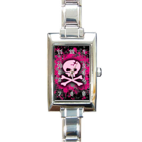 Pink Skull Star Splatter Rectangular Italian Charm Watch from ArtsNow.com Front