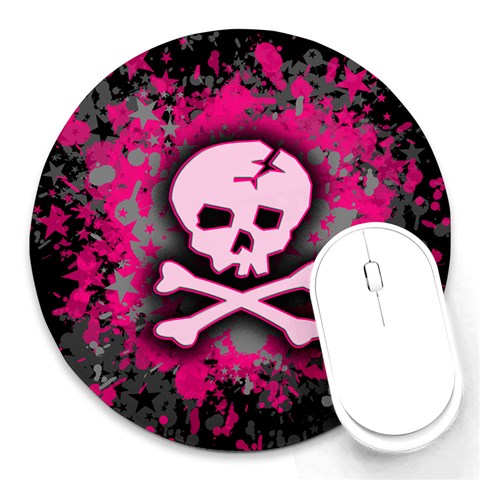 Pink Skull Star Splatter Round Mousepad from ArtsNow.com Front