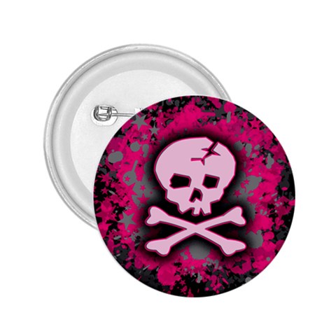 Pink Skull Star Splatter 2.25  Button from ArtsNow.com Front