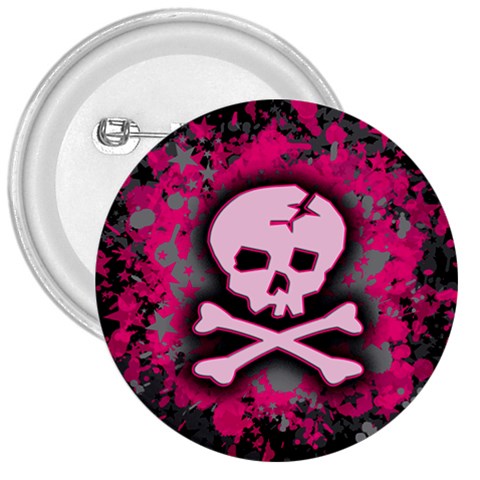 Pink Skull Star Splatter 3  Button from ArtsNow.com Front