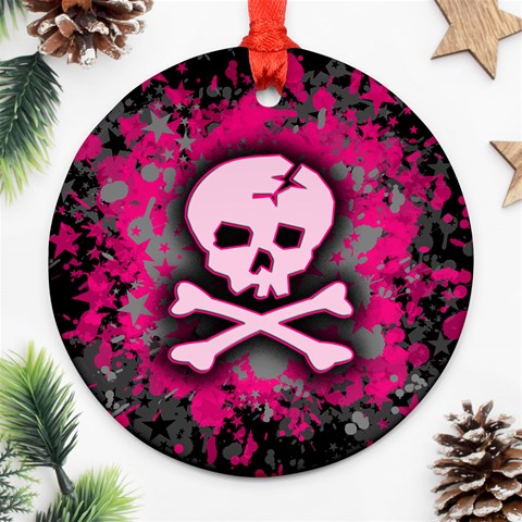 Pink Skull Star Splatter Ornament (Round) from ArtsNow.com Front