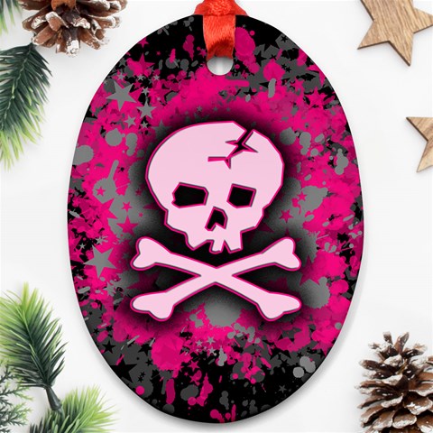 Pink Skull Star Splatter Ornament (Oval) from ArtsNow.com Front