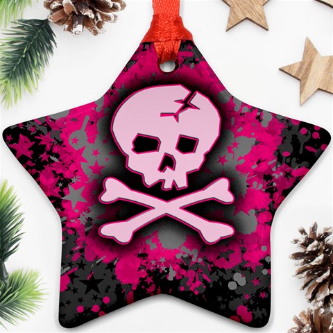 Pink Skull Star Splatter Ornament (Star) from ArtsNow.com Front