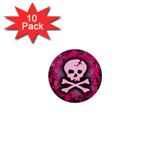 Pink Skull Star Splatter 1  Mini Button (10 pack)  from ArtsNow.com Front