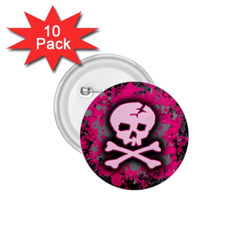 Pink Skull Star Splatter 1.75  Button (10 pack)  from ArtsNow.com Front