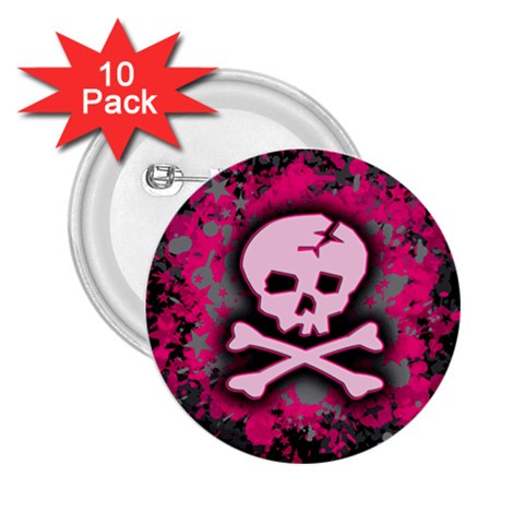 Pink Skull Star Splatter 2.25  Button (10 pack) from ArtsNow.com Front