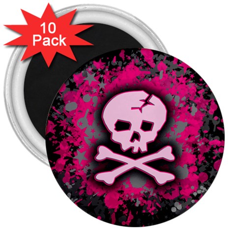 Pink Skull Star Splatter 3  Magnet (10 pack) from ArtsNow.com Front