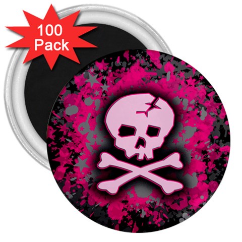 Pink Skull Star Splatter 3  Magnet (100 pack) from ArtsNow.com Front