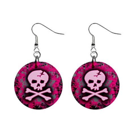 Pink Skull Star Splatter 1  Button Earrings from ArtsNow.com Front