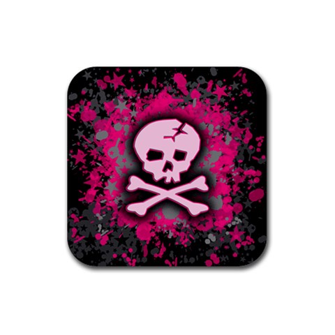 Pink Skull Star Splatter Rubber Coaster (Square) from ArtsNow.com Front