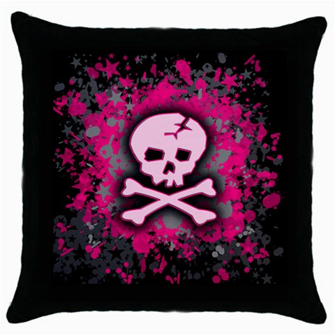 Pink Skull Star Splatter Throw Pillow Case (Black) from ArtsNow.com Front