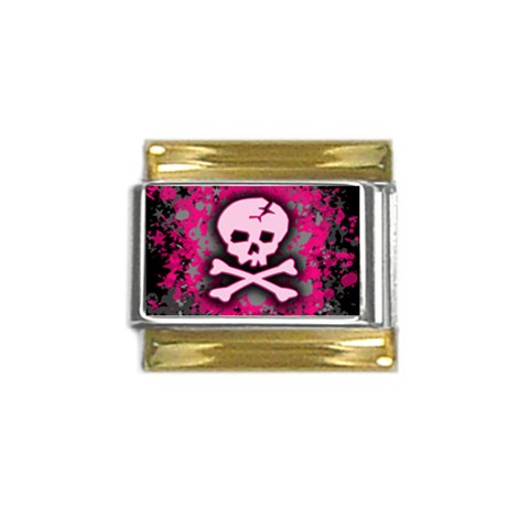 Pink Skull Star Splatter Gold Trim Italian Charm (9mm) from ArtsNow.com Front