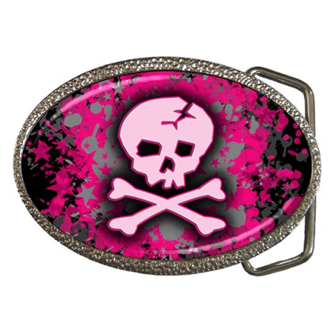 Pink Skull Star Splatter Belt Buckle from ArtsNow.com Front