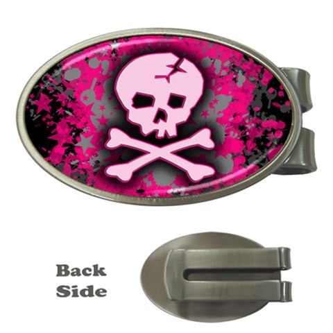 Pink Skull Star Splatter Money Clip (Oval) from ArtsNow.com Front