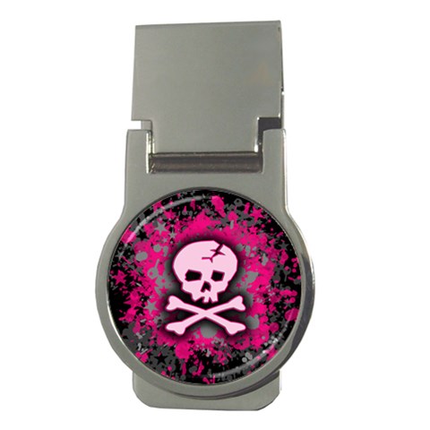 Pink Skull Star Splatter Money Clip (Round) from ArtsNow.com Front