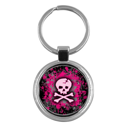 Pink Skull Star Splatter Key Chain (Round) from ArtsNow.com Front