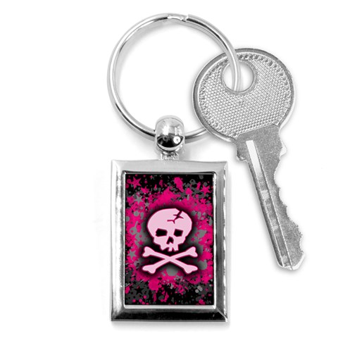 Pink Skull Star Splatter Key Chain (Rectangle) from ArtsNow.com Front