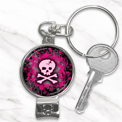 Pink Skull Star Splatter Nail Clippers Key Chain from ArtsNow.com Front