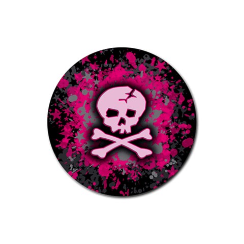 Pink Skull Star Splatter Rubber Coaster (Round) from ArtsNow.com Front