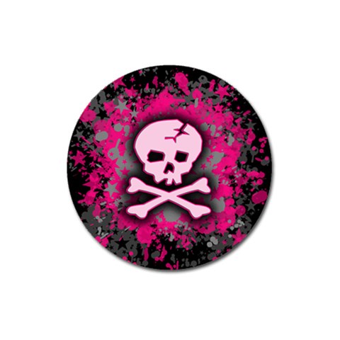 Pink Skull Star Splatter Magnet 3  (Round) from ArtsNow.com Front