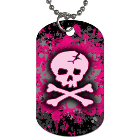 Pink Skull Star Splatter Dog Tag (One Side) from ArtsNow.com Front