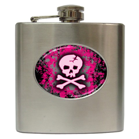 Pink Skull Star Splatter Hip Flask (6 oz) from ArtsNow.com Front