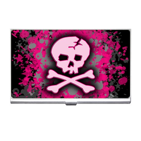 Pink Skull Star Splatter Business Card Holder from ArtsNow.com Front