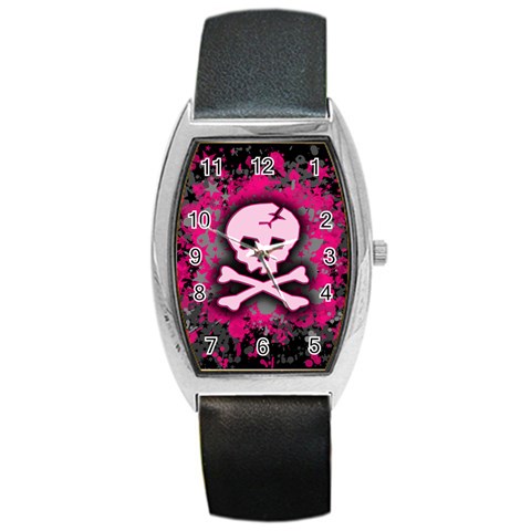 Pink Skull Star Splatter Barrel Style Metal Watch from ArtsNow.com Front