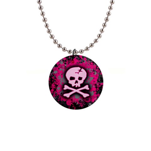 Pink Skull Star Splatter 1  Button Necklace from ArtsNow.com Front