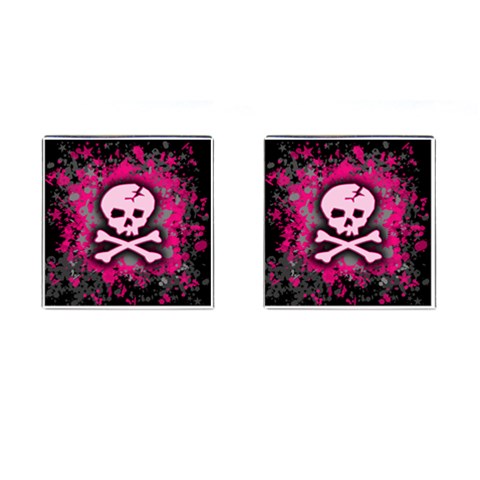 Pink Skull Star Splatter Cufflinks (Square) from ArtsNow.com Front(Pair)