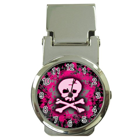 Pink Skull Star Splatter Money Clip Watch from ArtsNow.com Front