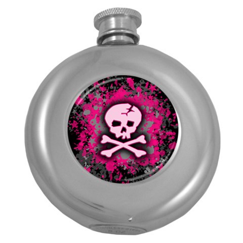 Pink Skull Star Splatter Hip Flask (5 oz) from ArtsNow.com Front