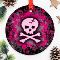 Pink Skull Star Splatter Round Ornament (Two Sides) from ArtsNow.com Front